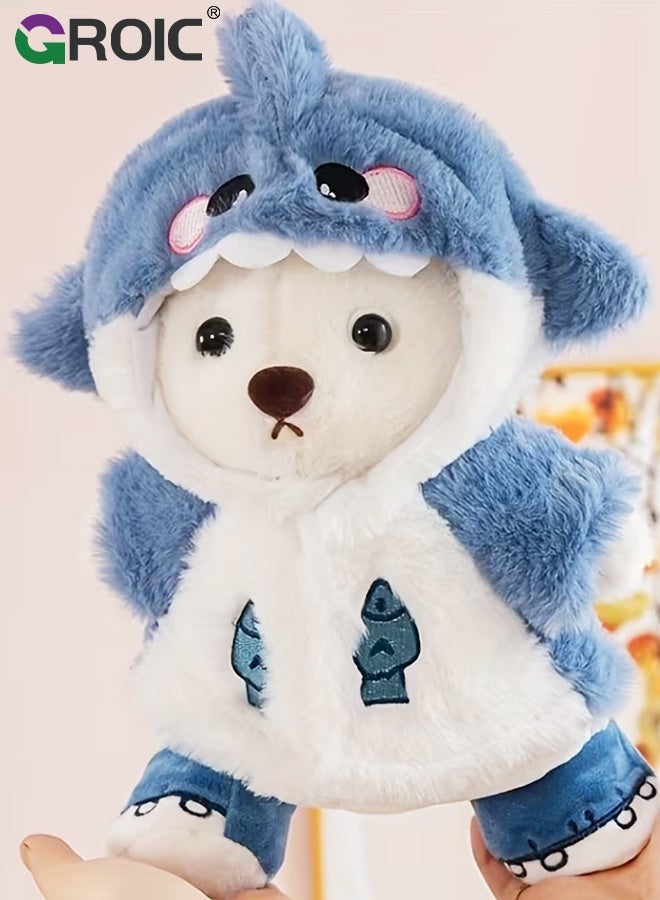 GROIC Teddy Bear with Clothes, Plushie Clothes for Stuffed Animals, Bear Clothes Blue Shark Outfit, Pre-Kindergarten Toys, Plush Bear Cuddly Toy, Best Gift for Kids Girls Women Birthday, Cute Bear Doll - Image 3